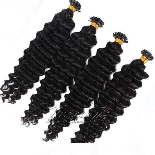 

indian malaysian 1g strand 100g single double drawn natural color pre bonded keratin stick deep wave i tip virgin human hair extensions, Black