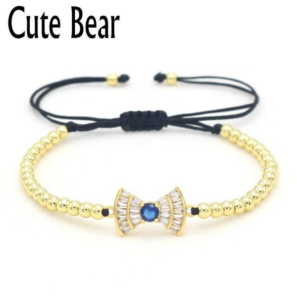 

charm bracelets cute bear brand 4 mm copper beads for women creative inlay zircon bowknot bracelet luxury jewelry, Golden;silver