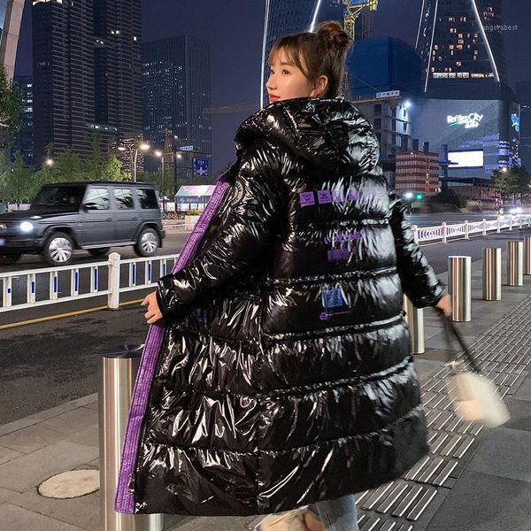 

cotton-padded jacket women winter coat korean style loose mid-length 2020 new smooth surface manteau femme hiver ukraine parka1, Black