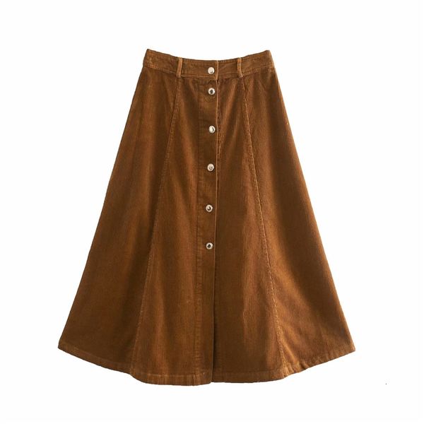 

new streetwear women brown corduroy long 2021 fashion ladies button high waist skirt elegant female chic cotton skirts 80qk, Black