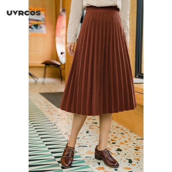 

uvrcos 2020 winter arrivals mid waist elastic chap a pleated skirt y1214, Black