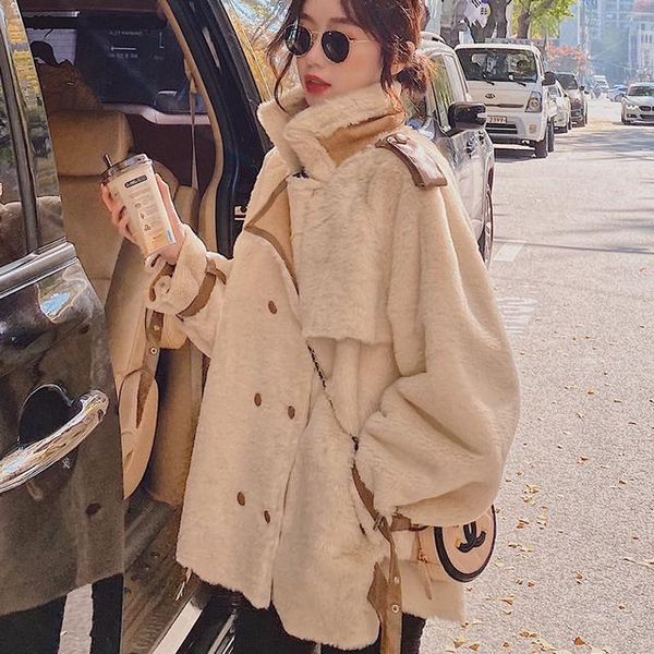 

bella philosophy wonder winter faux lamb fur coat vintage female new thick fur hairy casual loose jacket warm ladies overcoats, Black