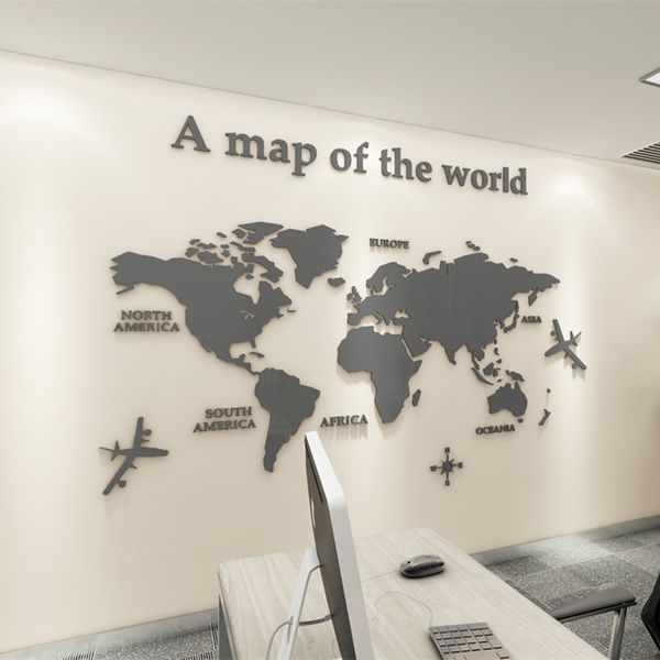 Versione europea Mappa del mondo Adesivo da parete in acrilico 3D per soggiorno Ufficio Decorazioni per la casa Mappa del mondo Stickers murali per camera dei bambini Y200102
