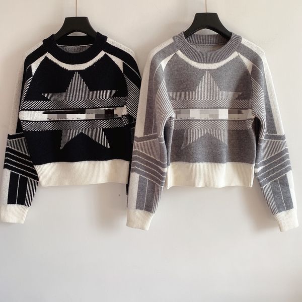 

milan runway sweater 2021 o neck long sleeve women's sweaters high end jacquard pullover women designer sweater 1230-6, White;black