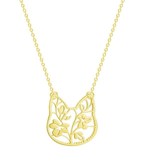 

animal pendant hollow cat plant flower clavicle necklace female stainless steel necklace gift women pendant, Silver