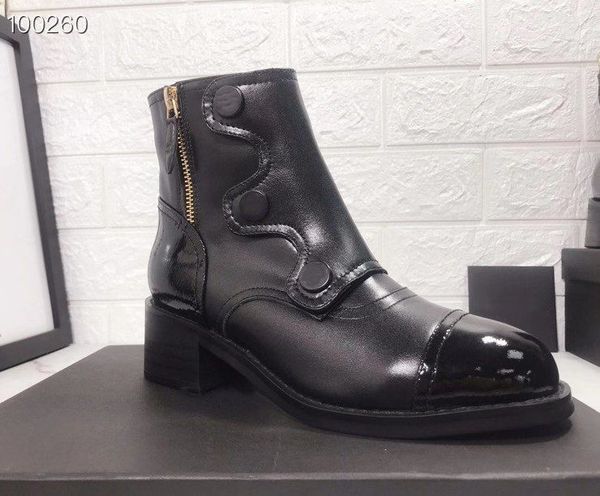 

woman autumn winter fashion leather boots femal chunky heel side zipper short boots woman brand design ankle boots, Black