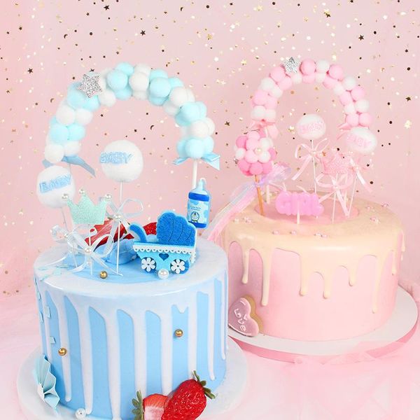 

1pcs pink blue soft pompom cloud cake er baby shower birthday diy cake flags decoration festival party supplies