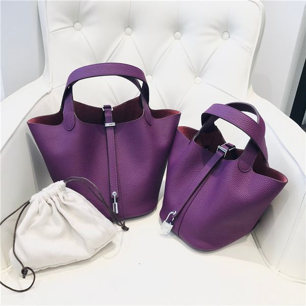 

new head leather and litchi pattern women's vegetable basket bucket bag fashion