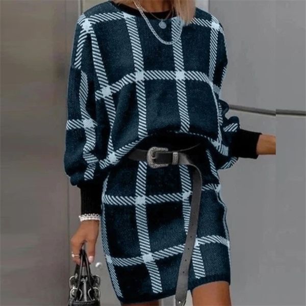 

retro printed plaid mini dress ladies autumn casual long sleeve party es elegant women fashion o neck loose pullover 220302, White