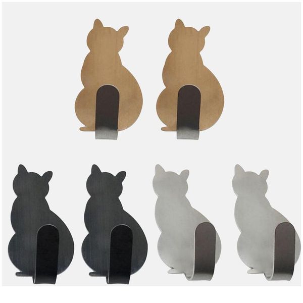 

2pcs self adhesive hooks cat pattern storage holder for bathroom kitchen hanger stick on wall hanging door clothes tow bbyttj