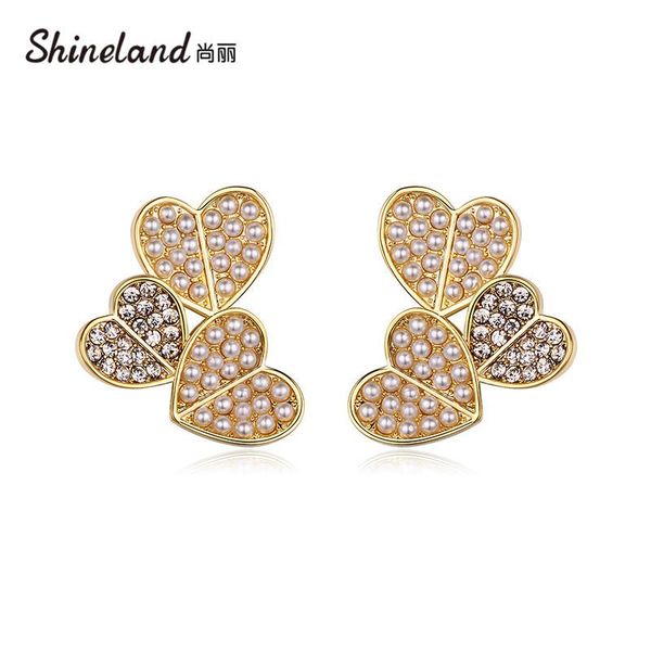 

stud shineland charm elegant heart simulated pearl earrings for women 2021 fashion trendy jewelry brincos christmas gift, Golden;silver