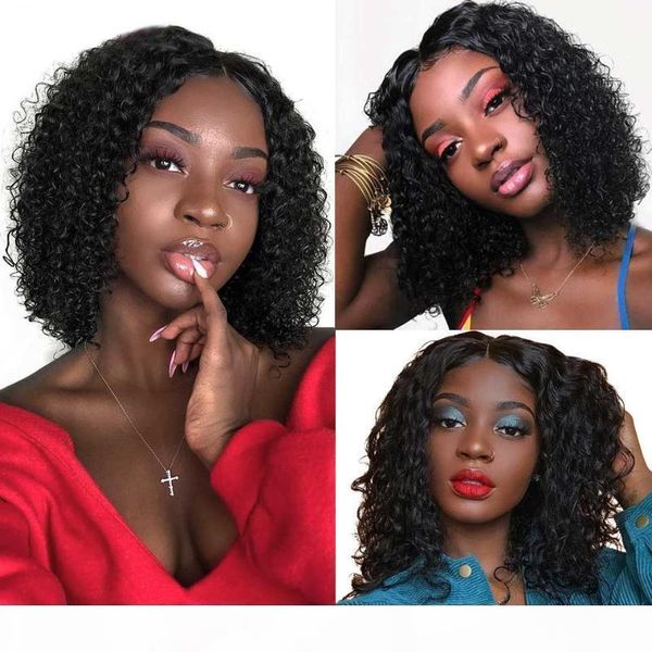 

bob wig kinky curly lace front wig hd transparent lace frontal remy t part mongolian jerry curly front human hair wigs, Black;brown