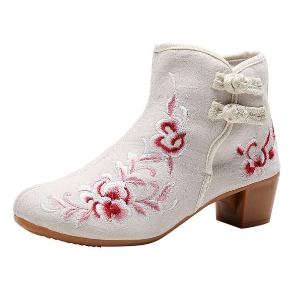 

ladies embroidered boots buckle strap fashion womens booties 2121 winter boots casual for women canvas shoes, Black