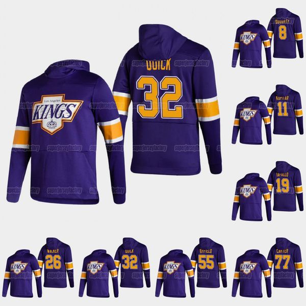 

women los angeles kings 2021 reverse retro jonathan quick drew doughty anze kopitar jeff carter quinton byfield alex iafallo brown hoodie, Black;red