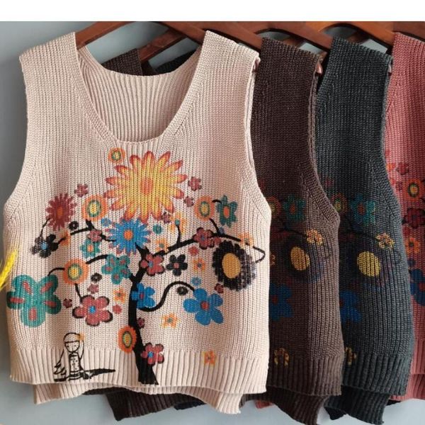 

women's vests 2021 sweater knitting vest loose printing retro, Black;white