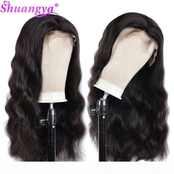 

peruvian body wave lace front human hair wigs 13*4 360 pre plucked with baby hair shuangya 100% remy human wigs, Black;brown