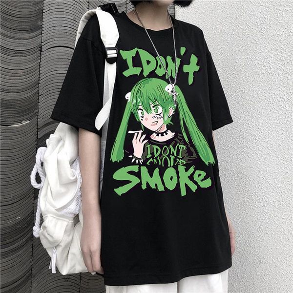 

womens are smke of the dark japanese casual t shirt harajuku dark anime print loose summer women t shirt dropshipping, White