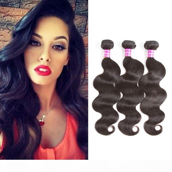 

unprocessed brazilian peruvian mongolian malaysian indian virgin hair body wave human hair extensions weave 3 bundles hair products, Black