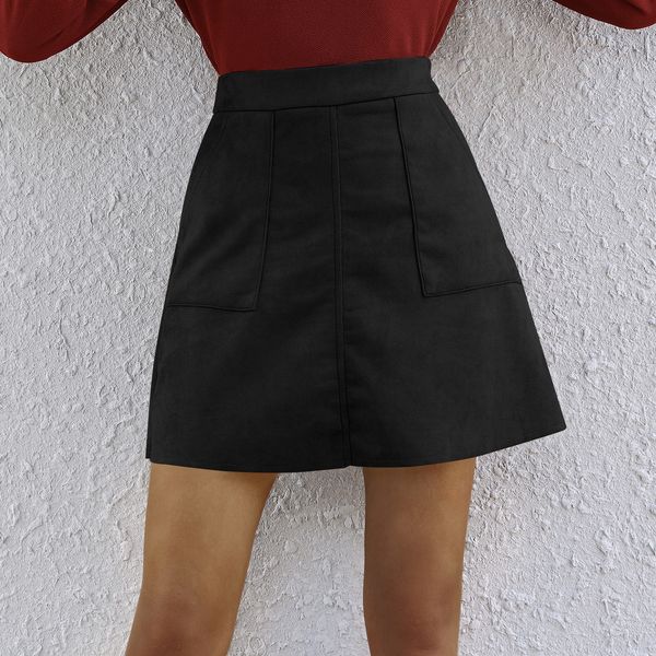 

2021 new winter solid a-line for women waist office wear skirts female slim casual short skirt autumn nmxk, Black