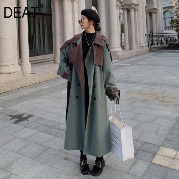 

deat] woolen coat hit color design with belt double button high street slim wild women over size 2020 new autumn tide tu3771, Black