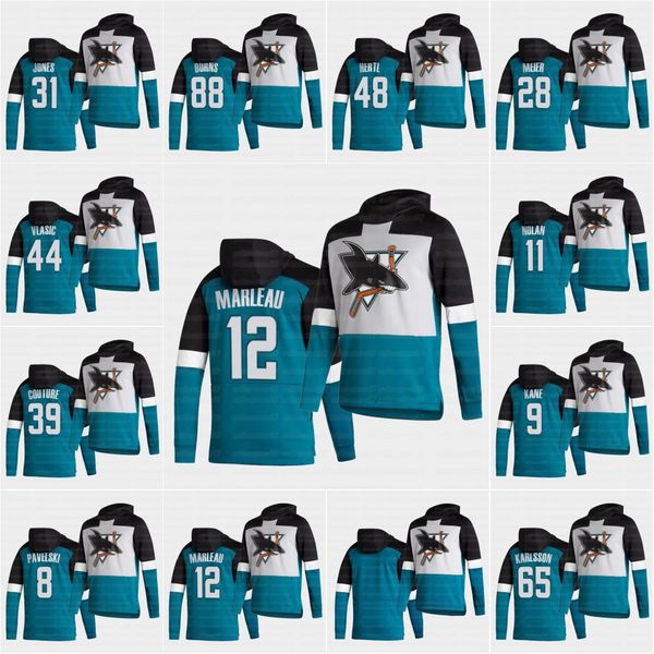 

12 patrick marlow san jose sharks 2021 reverse retro hockey jersey hoodie brent burns logan couture ivand kane brent burns jones matt nitt, Black