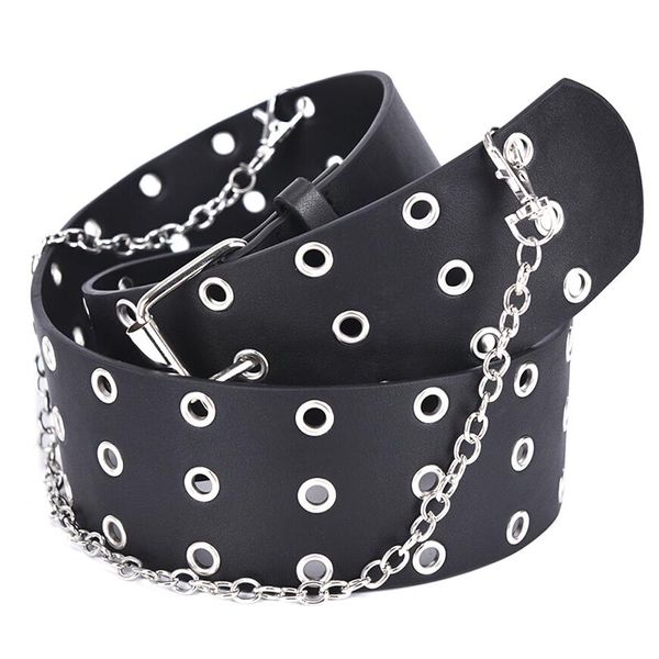 

punk hip-hop detachable waist belt chain trendy women belts lady fashion pin buckle leather waistband jeans, Black;brown