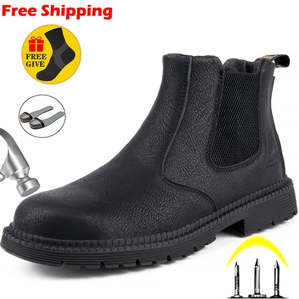 

leather work &amp safety boots men chelsea boots indestructible male work shoes men winter boots safety shoes men steel toe shoes, Red;white