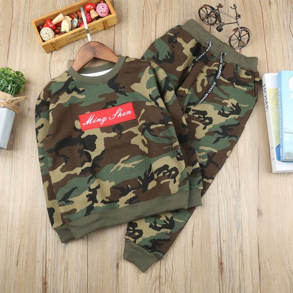 

110-160cm boys' camouflage sweater trousers set for children's military training camp holiday wear in early spring and autumn, White