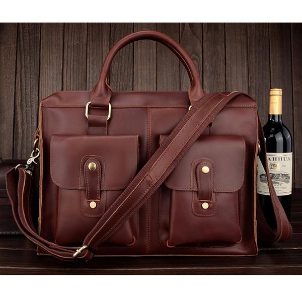 

new 2020 high class italian the messenger shoulder of genuine leather men's bag for lapfreight free, Black;red