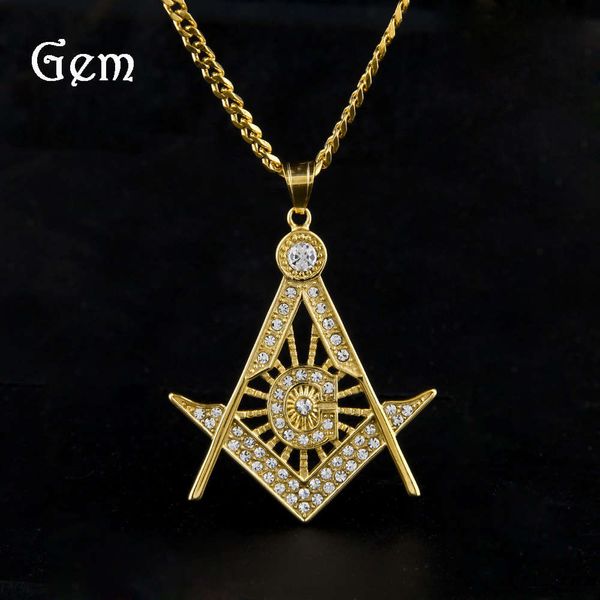 

necklace masonic compass hip hop necklace steel pendant jewelry, Silver