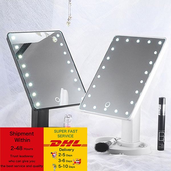 

360 degree rotating makeup mirror touch-screen deskusb/battery 16/22 led light square dressing mirror dhl freight