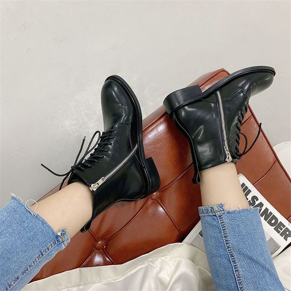 

2021 leather women's boots high heels low shoes thick zsxx, Black