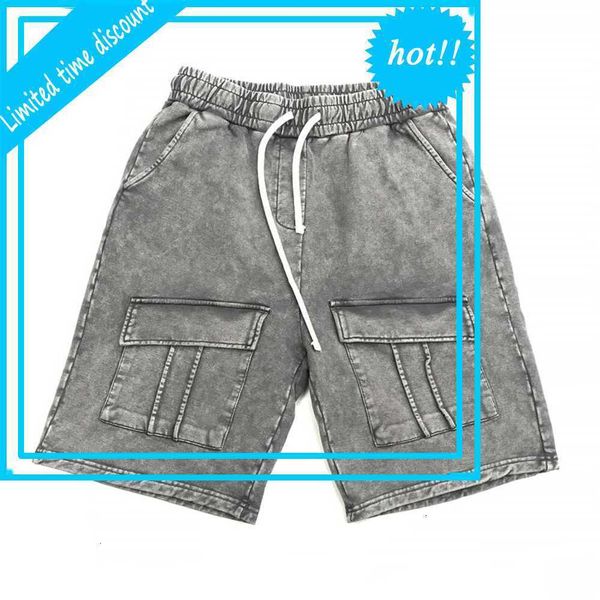 

washed black terry sweat shorts flap pocket elastic waist jogger streetwear