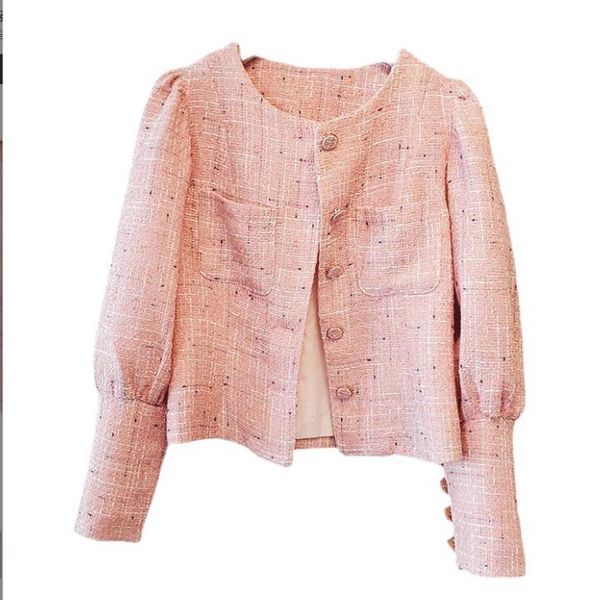 

1205 2022 spring runway women's jackets coat brand same style coat crew neck tweed pink blue women's jackets long sleeve womens cl, Black;brown