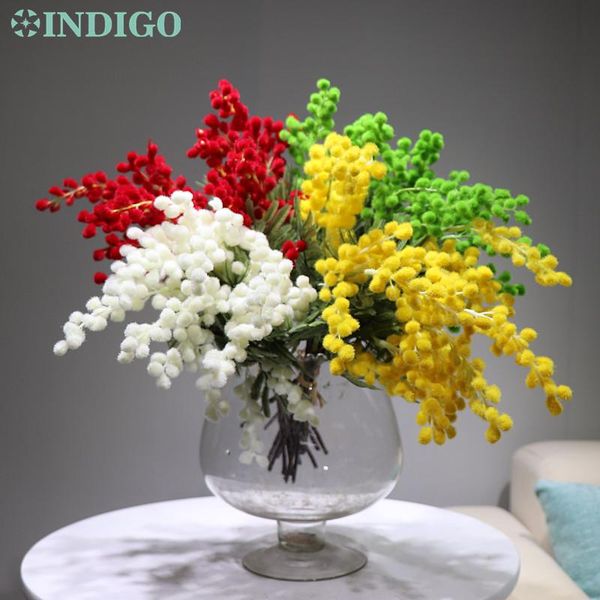 

- 5 pcs yellow australia mimosa cherry table artificial flower wedding christmas party event decoration decorative flowers & wreaths