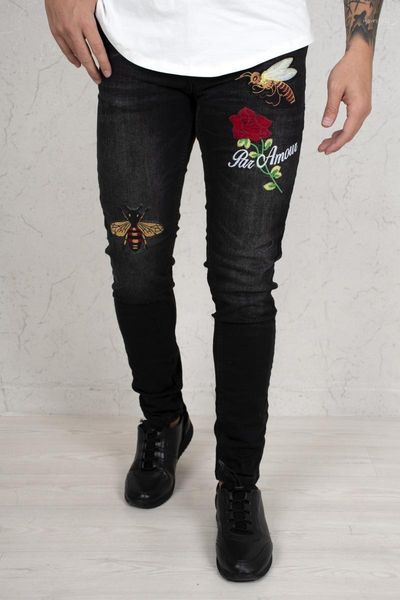

men's jeans deepsea grinding narrow trotting bee rose crested pants 21001451, Blue