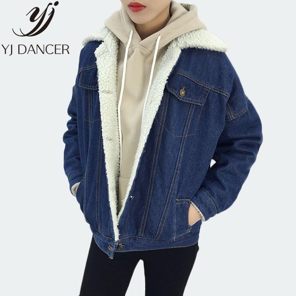 

2020 winter autumn fashion women's oversize slim spliced lapel thick wool liner coat denim jacket cotton aphid women's ljj0234, Black;brown