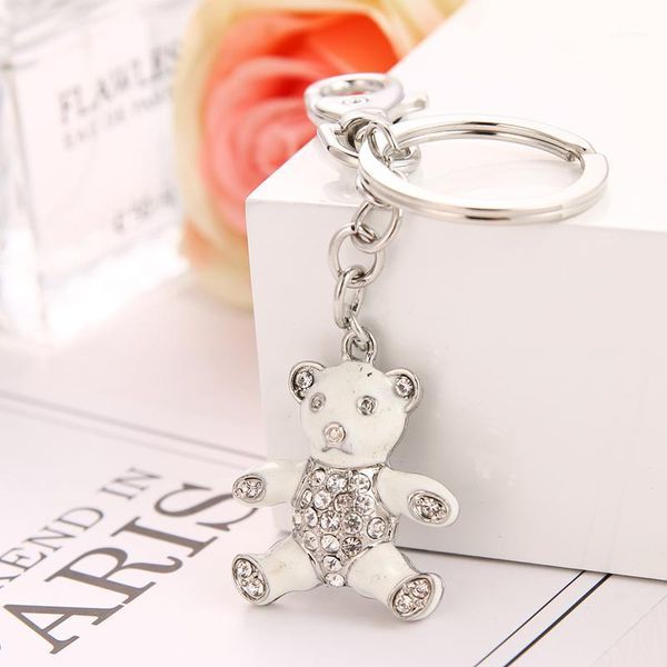 

2020 fashion explosion rhinestone painting oil cute bear bag key chain party birthday gift, Silver