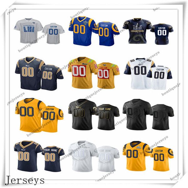 

custom los angeles rams men women youth kids #00 any name and number black white yellow blue navy gray football jerseys, Black;red