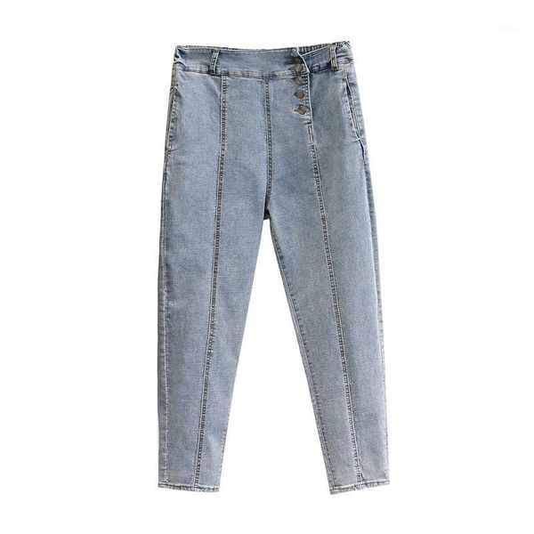 

women spring jeans lady harem pants female stretch denim trousers side single-breasted plus size fashion slim h6-80021, Blue
