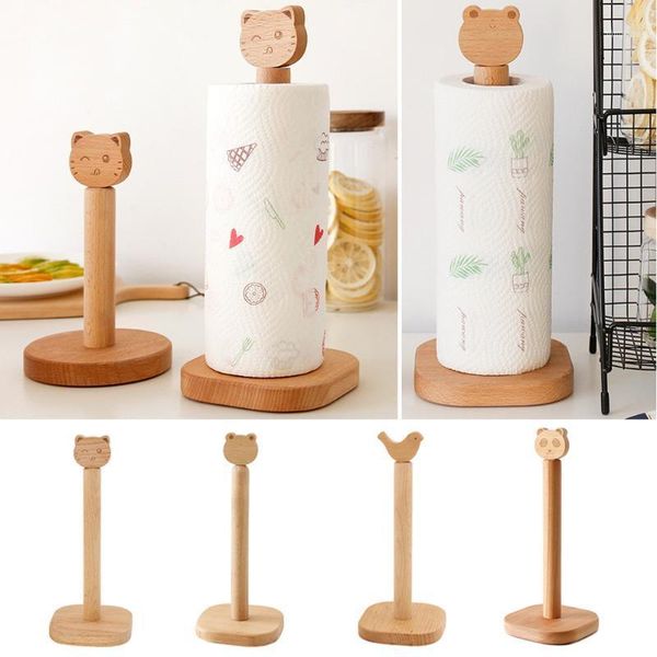 

vertical wooden towel rack home kitchen roll paper storage bracket cartoon animal toilet tissue holder household accessories1