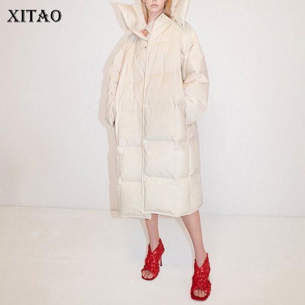 

xitao casual solid color down coats women winter trendy fashion new style single breasted turtleneck collar long sleeve zy10821, Black