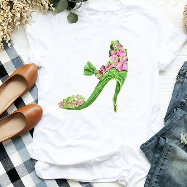 

женщины леди цветочный цветок элегантная одежда мода печать дамы t tee женская рубашка одежда футболка женская верхняя графическая футболка, White
