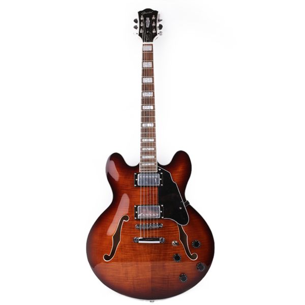 

good quality jazz hollow body f hole flame maple electric guitar