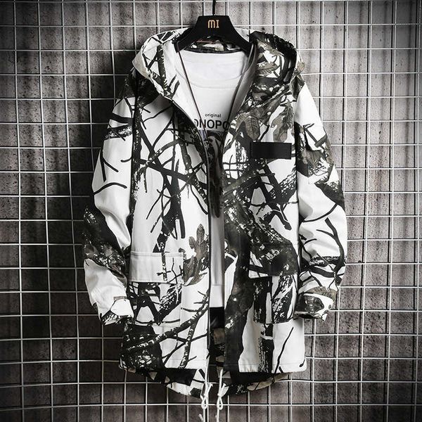 

tooling coat men's medium length windbreaker hooded fashion brand clothing korean hip hop camouflage jacket, Black;brown