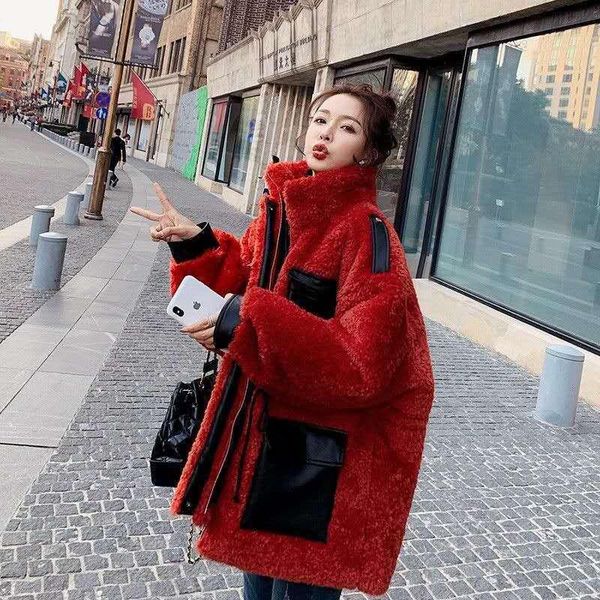 

winter thicken warm teddy fur jacket coat women casual batwing sleeve lamb faux fur overcoat fluffy cozy loose outerwear female, Black