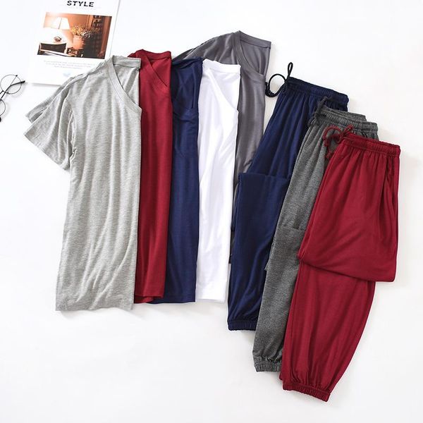 

men's sleepwear fdfklak spring summer modal pajamas long sleeve set trousers pyjamas for men sleeping suit homewear l-4xl, Black;brown