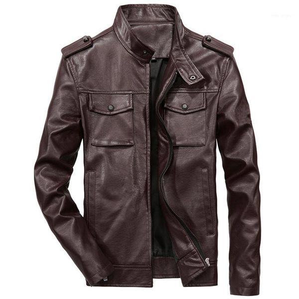 

pu leather jacket men fashion multi pocket moto spring autumn leather coats large size 6xl jackets jaqueta de couro masculino1, Black