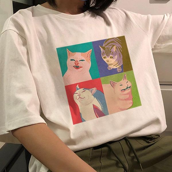 

korean fun cat spoof casual album gothic hip hop ulzzang dropshipping regular print harajuku tee punk clothes women tshirt, White