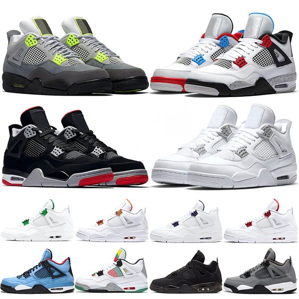 

men jumpman 4 basketball shoes 4s mens trainers neon og black cat pure money purple metallic mens athletic sport sneaker size 40-47, White;red